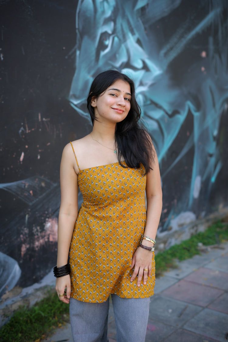 Rani Hand Block Short Kurti (100% Cotton) // Mustard
