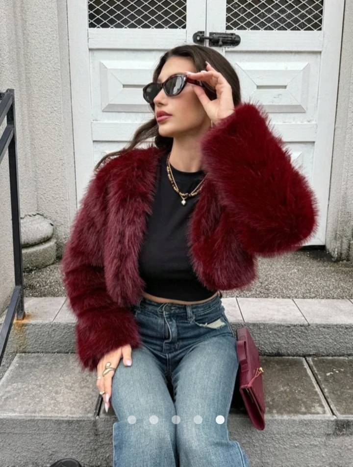 Faux Fur Jacket // Burgundy