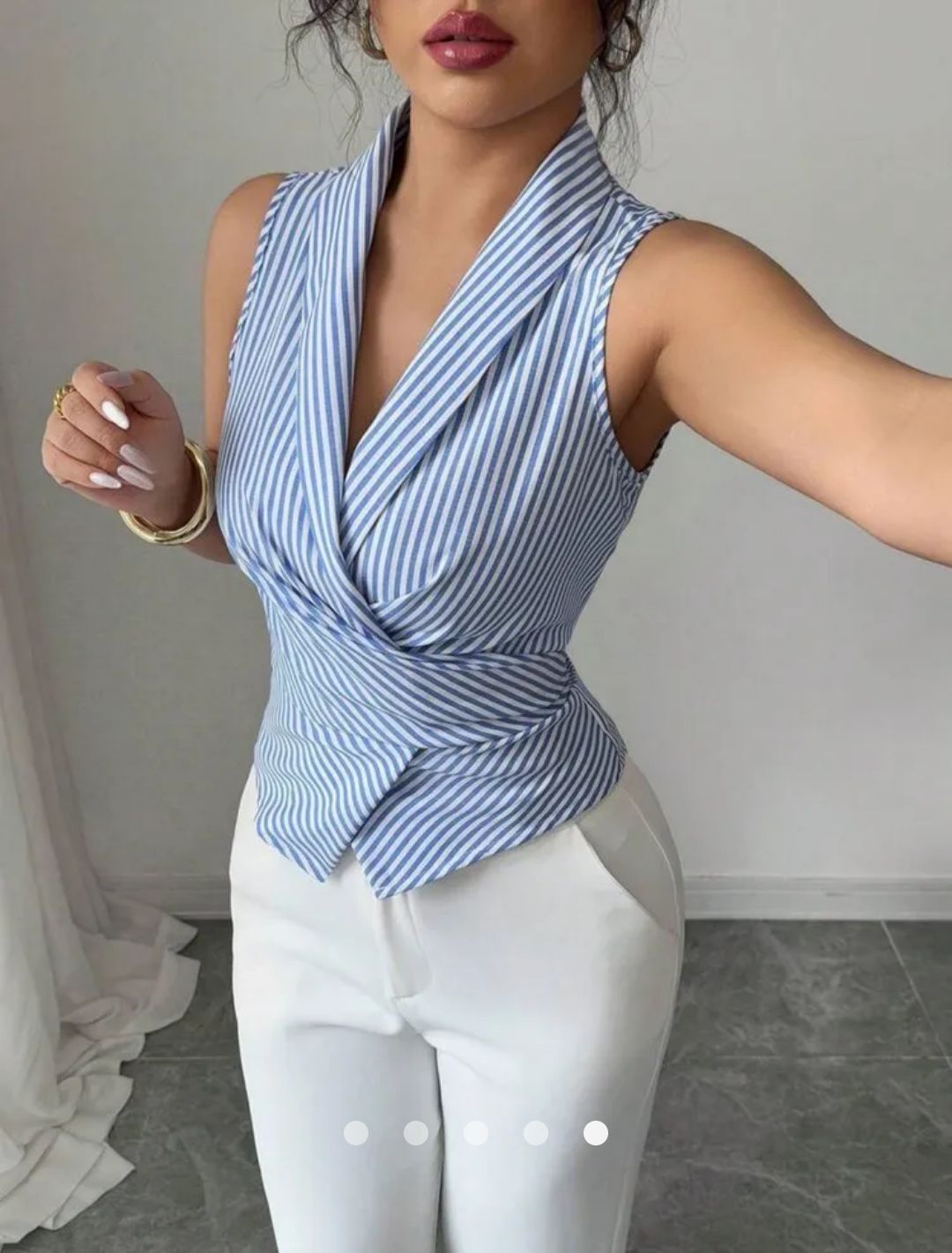 Pinstripe Halter Wrap Front Waistcoat // Blue