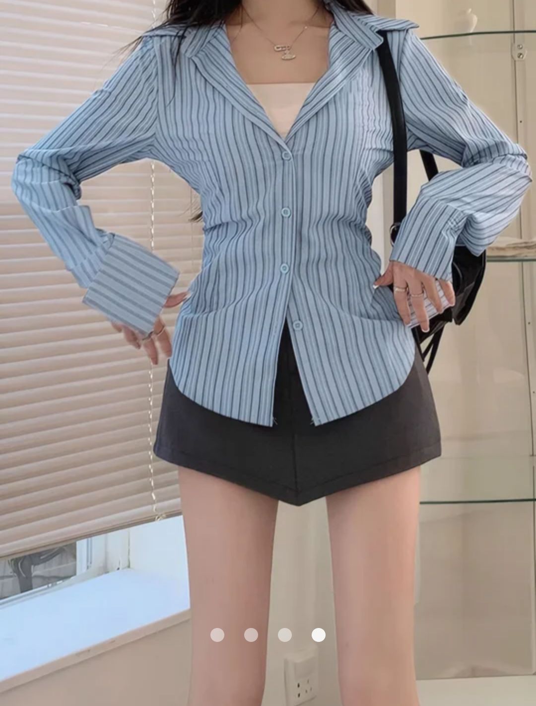 Striped Slit Cuff Shirt // Blue