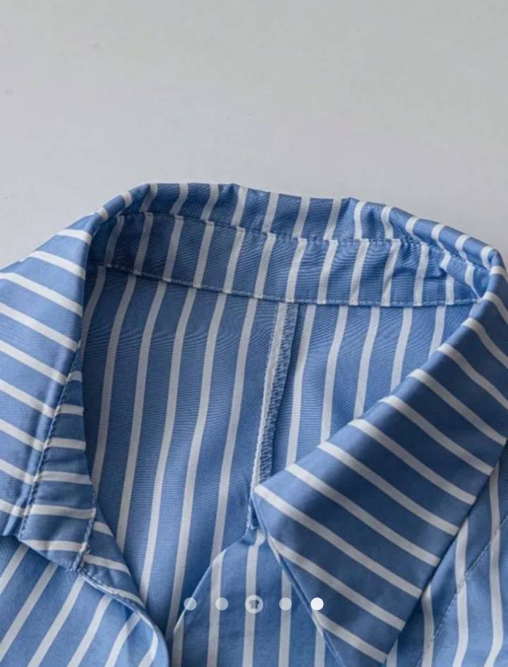 Striped Asymmetric Waist Cinching Shirt // Blue