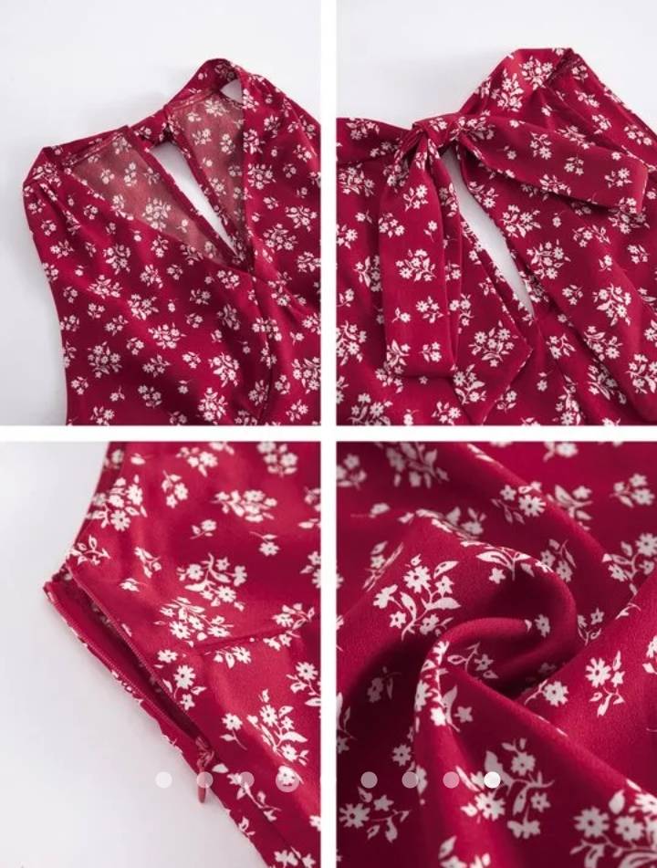 V-Neck Floral Print Dress // Red