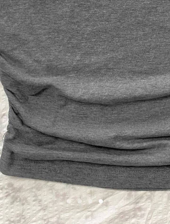 Letter Print Off Shoulder Short Sleeve Top // Grey