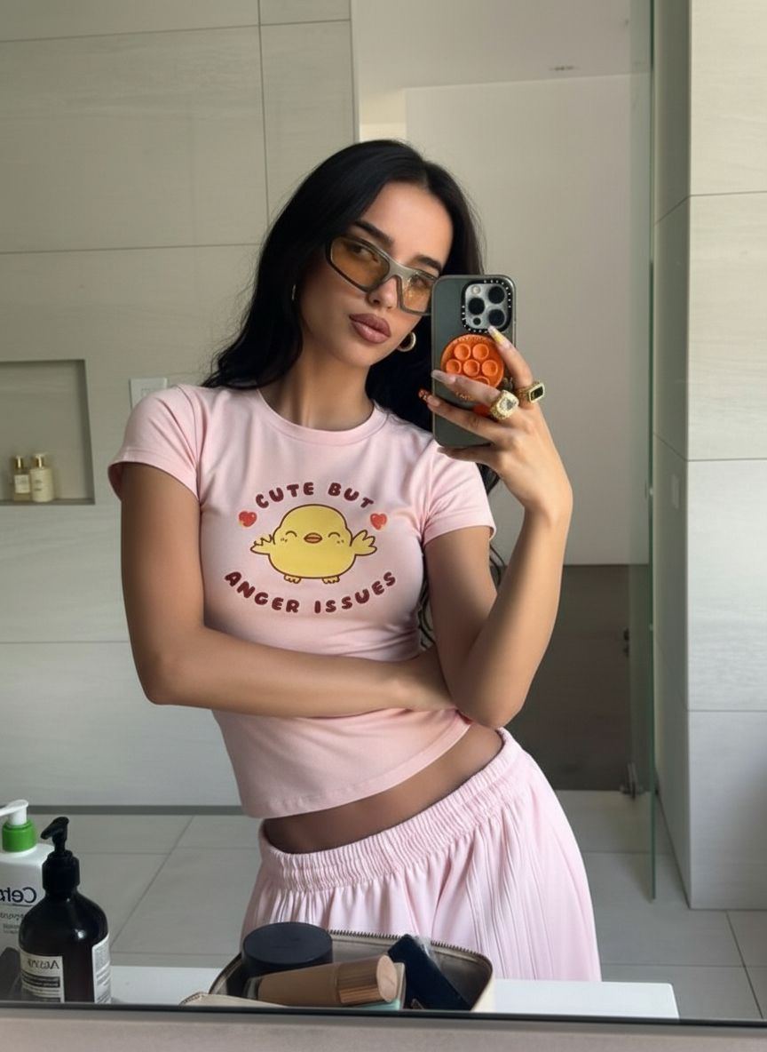 Cute But Anger Issues Baby Tee // Pink