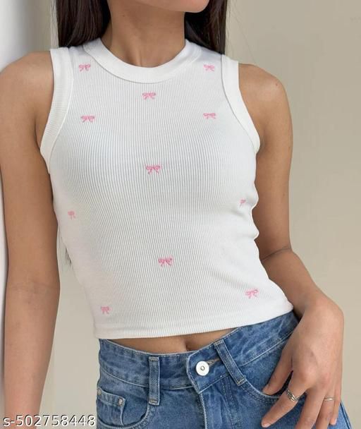 Bow Embroider Tank Top // Pink