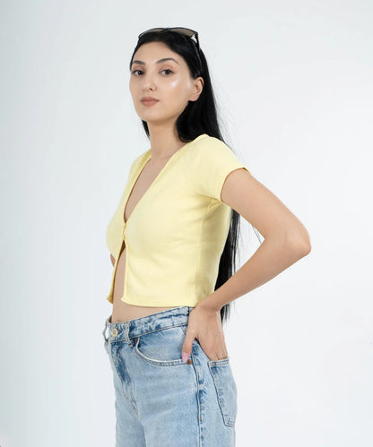 BTclub // Ribbed Button Top - Lemon