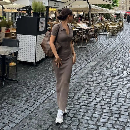 Solid Slit Ribbed Dress // Khaki