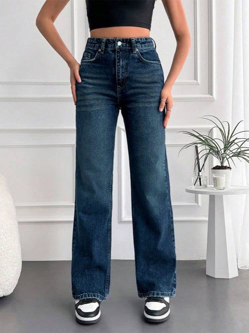 Tinted Stretchable Straight Leg Jeans // Slate Blue