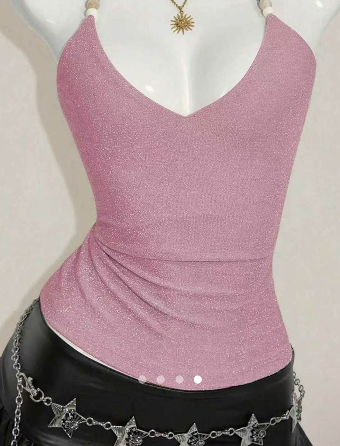 Beads Metallic Halter Top // Pink