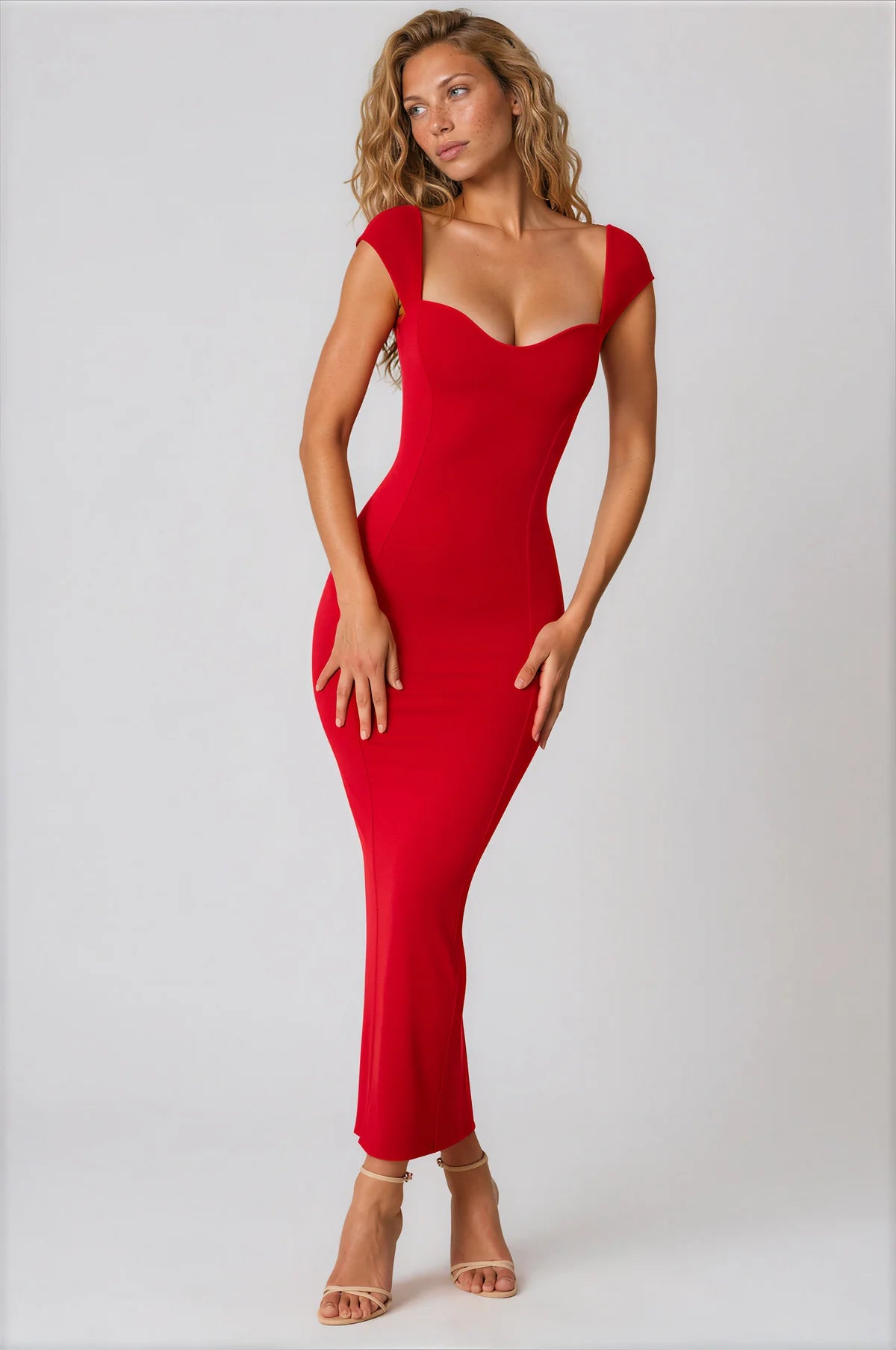 Sweetheart Neck Maxi Dress // Red