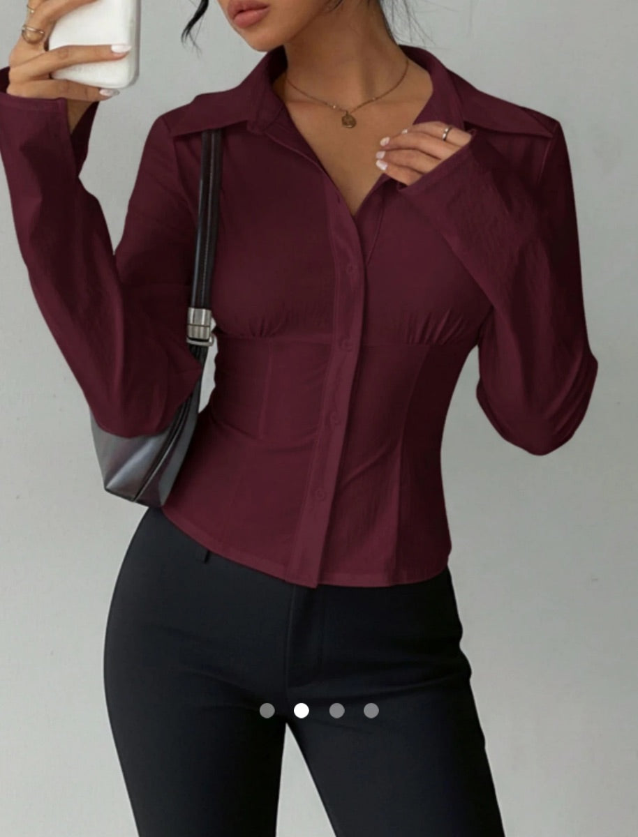 Modern Chic Fitted Shirt // Burgundy