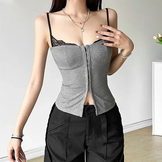 Lace Detailed Top // Grey