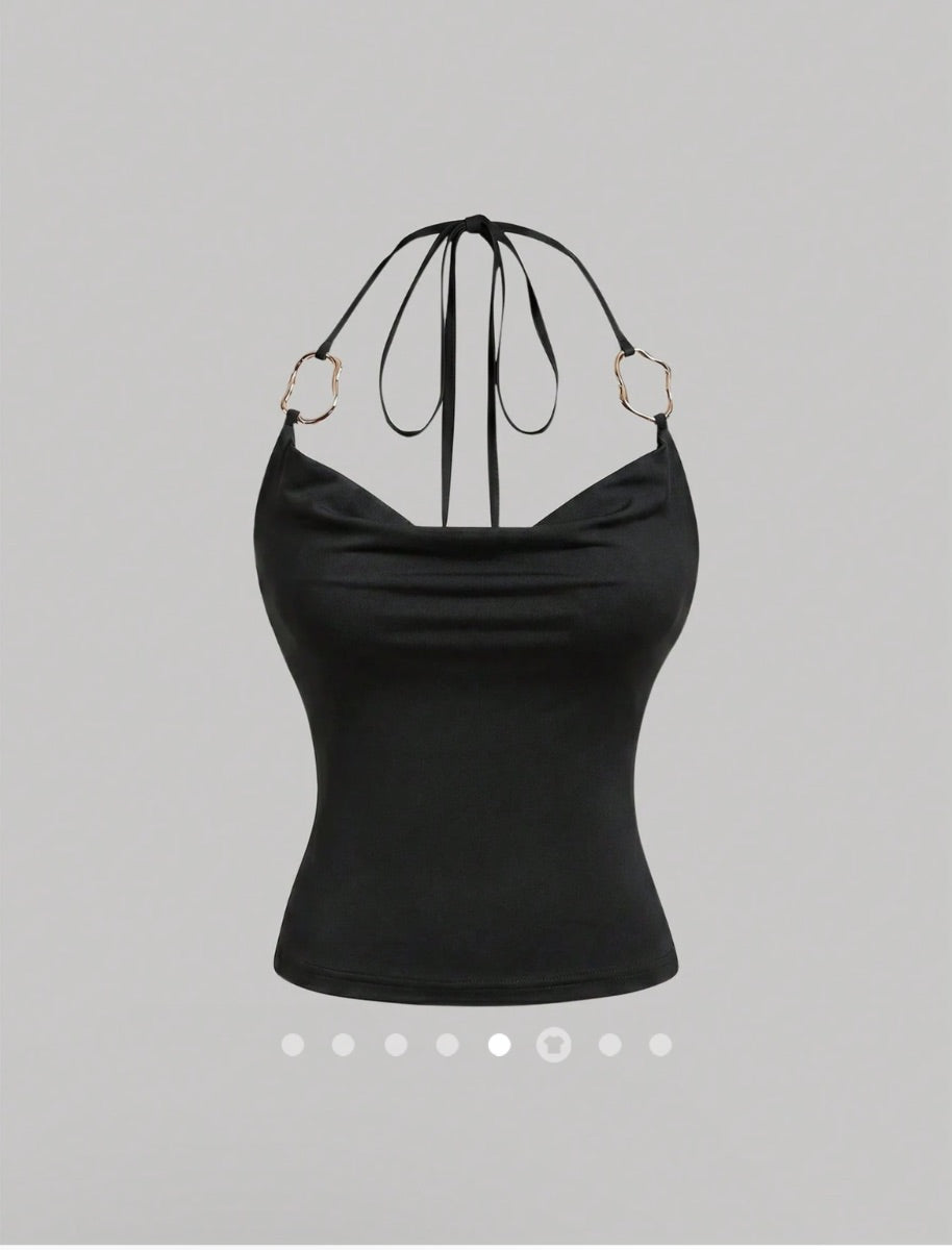 Metallic Decor Halter Top // Black