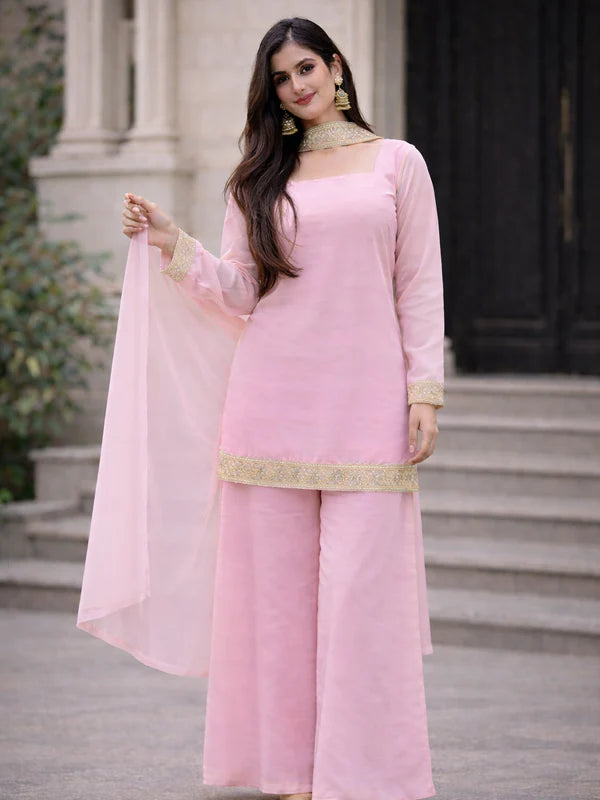 Blush Pink // 3pc Kurta Set with Palazzo & Dupatta