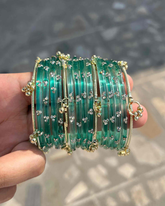 12 Bangles + 4 Ghungroo Set // Sea Green