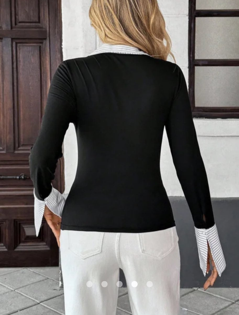 Contrast Johnny Collar Top // Black
