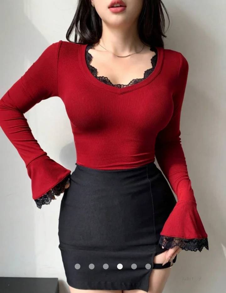 Lace Trimmed Top // Red