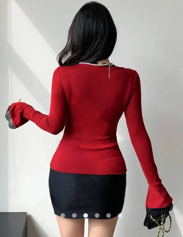 Lace Trimmed Top // Red