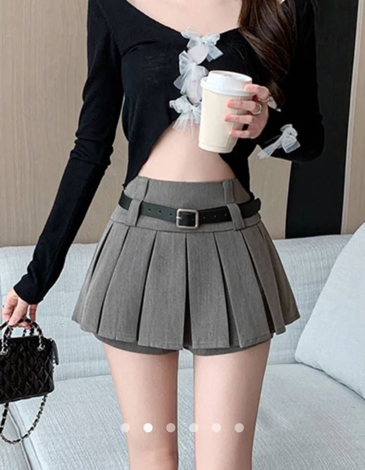 Pleated Skirt with Belt // Grey