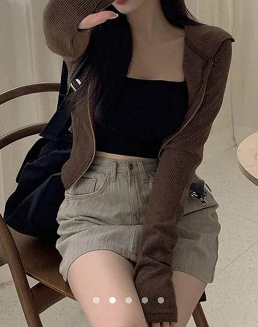 Two Way Zipper Top // Brown