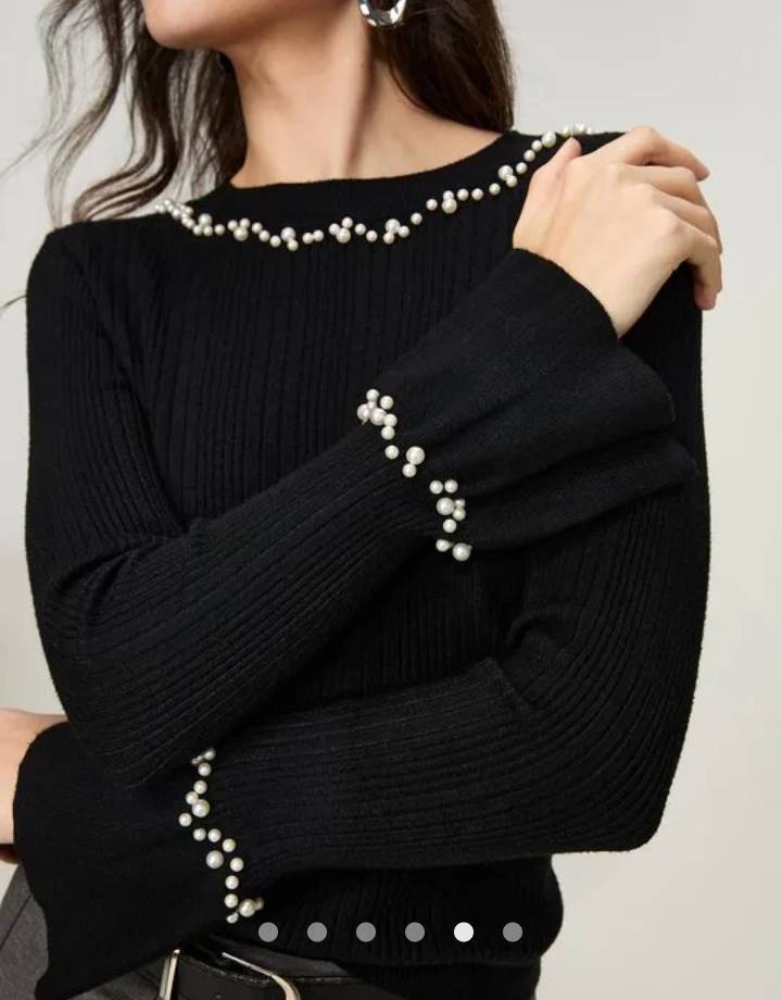 Beaded Knit Top // Black