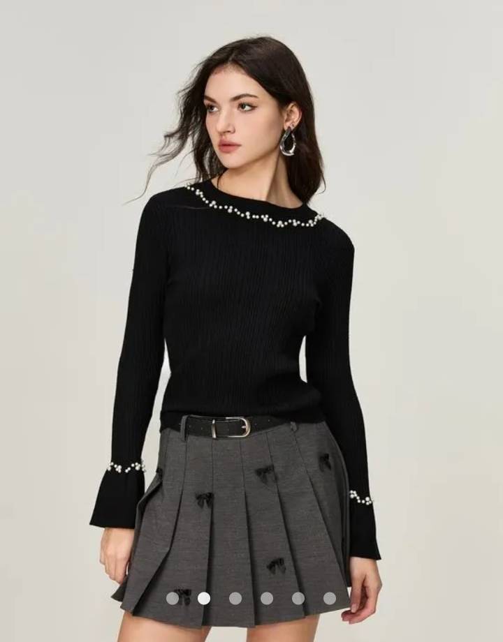 Beaded Knit Top // Black