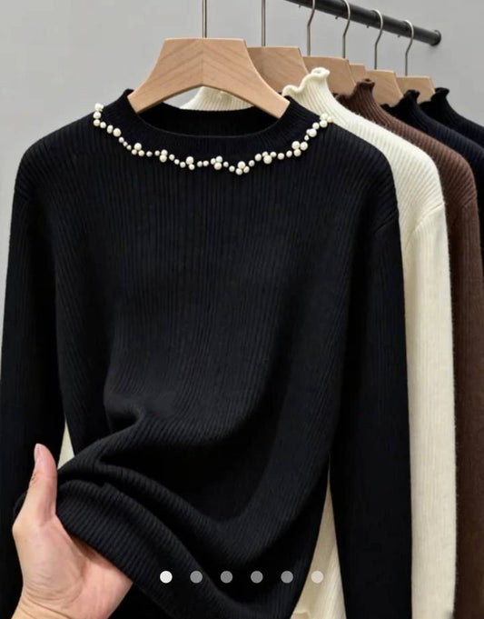 Beaded Knit Top // Black
