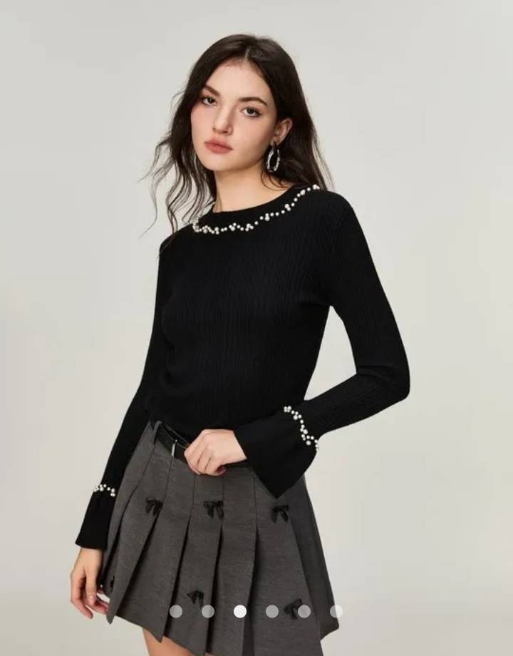 Beaded Knit Top // Black