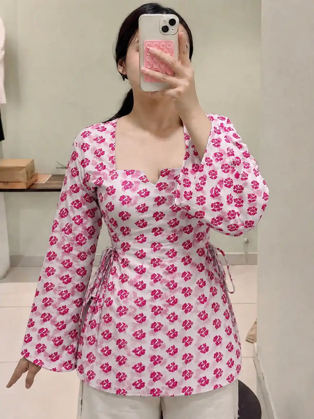 White Pink // Double Side Knot Kurti (100% Cotton)