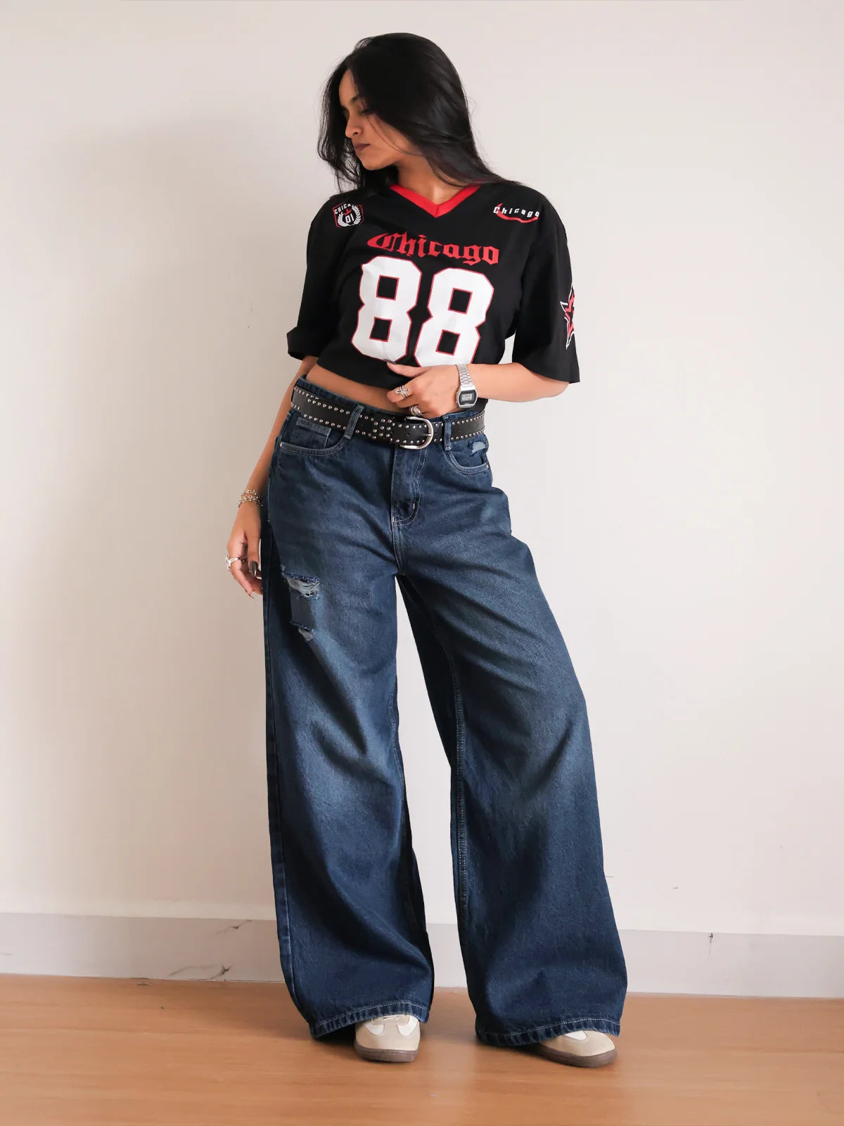 Deep Ocean Blue // Ripped Ultra Wide Leg Jeans