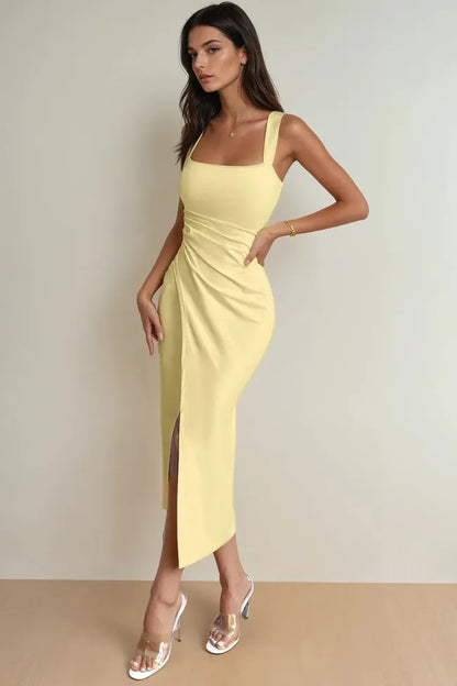 Square Neck Dress // Yellow