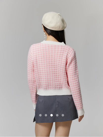Color Block Knit Cardigan // Pink
