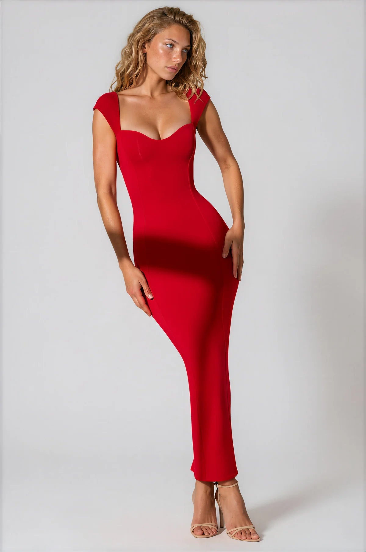 Sweetheart Neck Maxi Dress // Red
