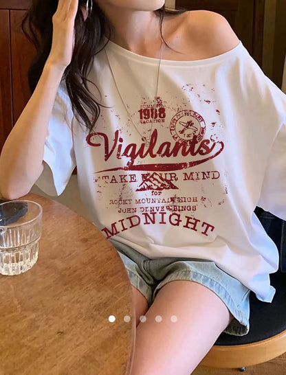Y2K One Shoulder Tee // White-Red