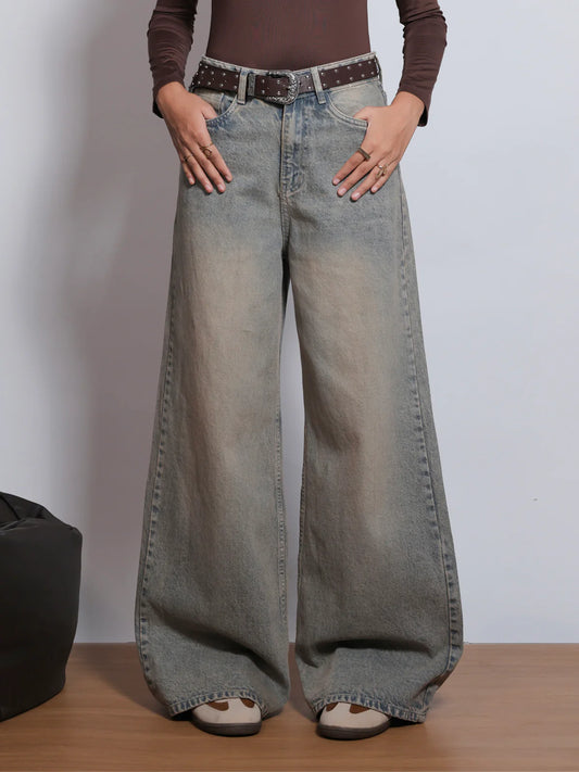 80s Dust Blue // Washed Super Wide Leg Jeans
