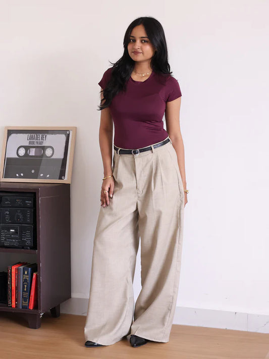 Belted Wide Leg Korean Pant // Walnut Brown