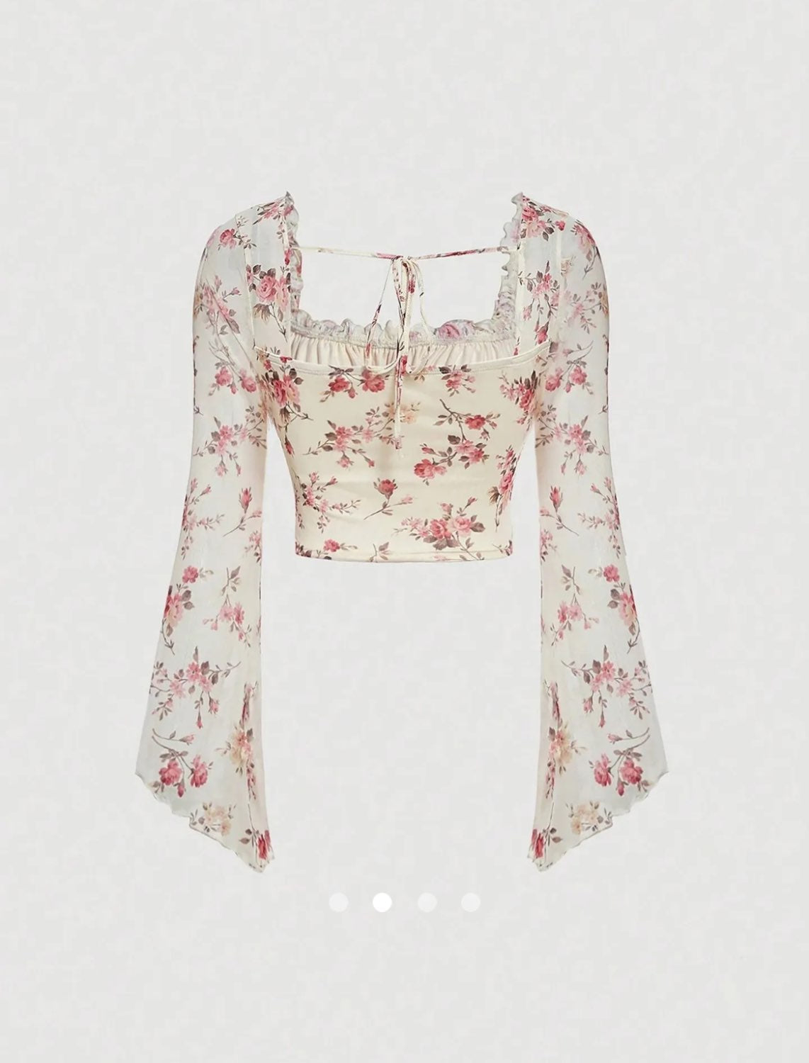 Floral Mesh Bell Sleeve Top // Apricot