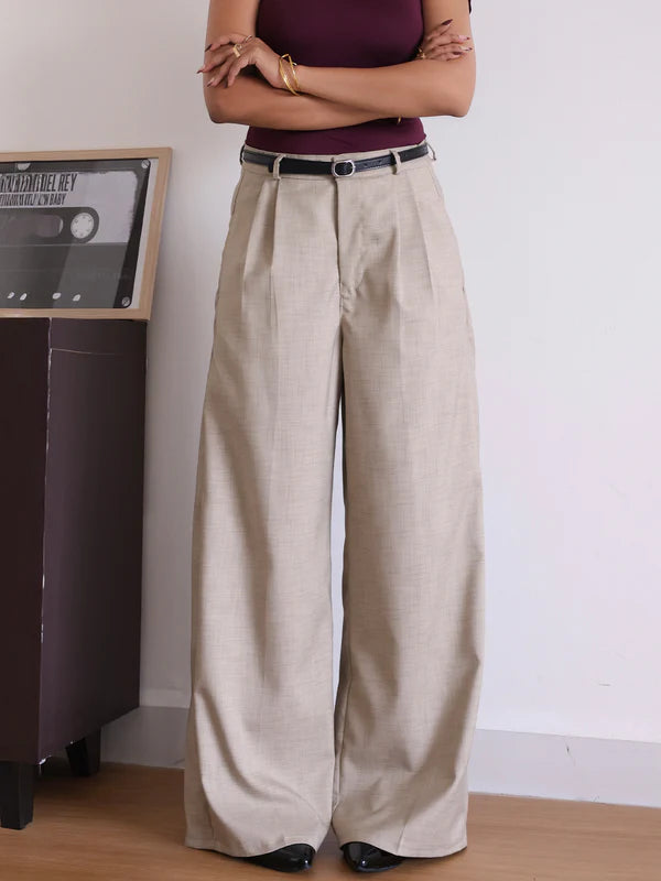 Belted Wide Leg Korean Pant // Walnut Brown