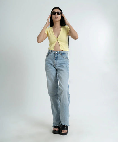 BTclub // Ribbed Button Top - Lemon