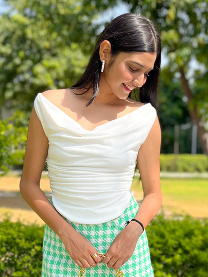 Cotton Stretchable Draped Crop Top // White