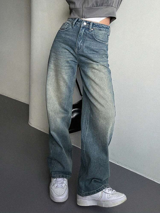 Dust Washed Stretchable Straight Leg Jeans // Faded Blue