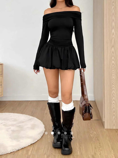 Off-Shoulder Mini Bubble Dress // Black