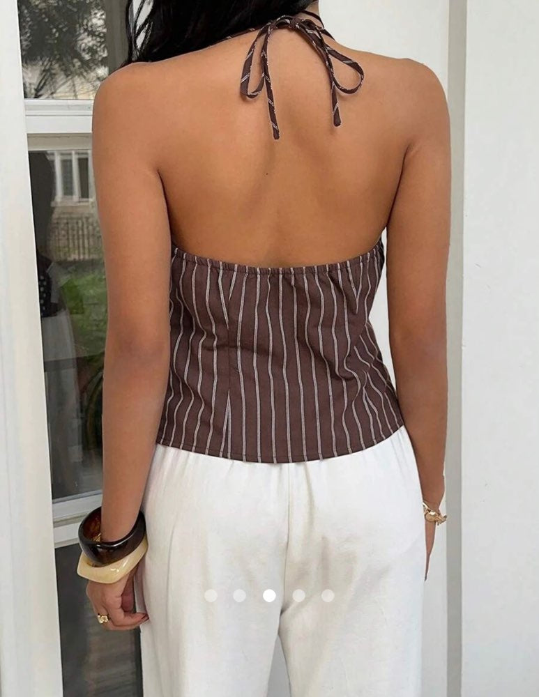 Beads Halter Top // Brown