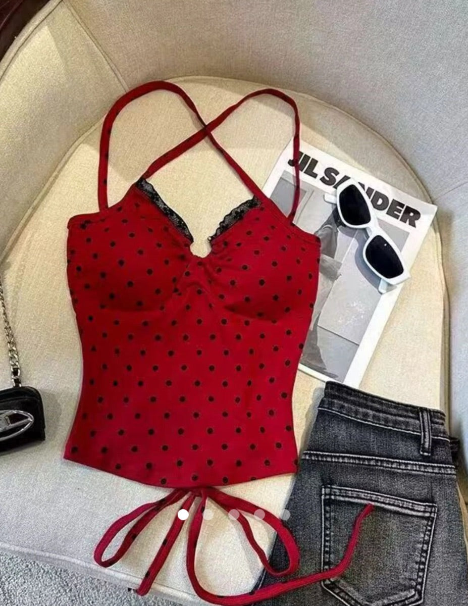 Lace Trimmed Cami Top // Red