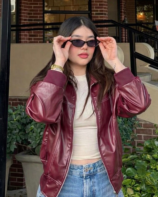 Faux Leather Jacket // Burgundy