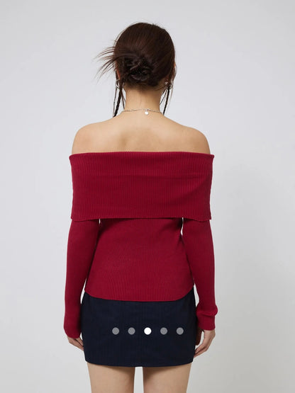 Off Shoulder Knit Top // Red