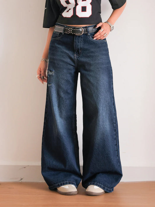 Deep Ocean Blue // Ripped Ultra Wide Leg Jeans