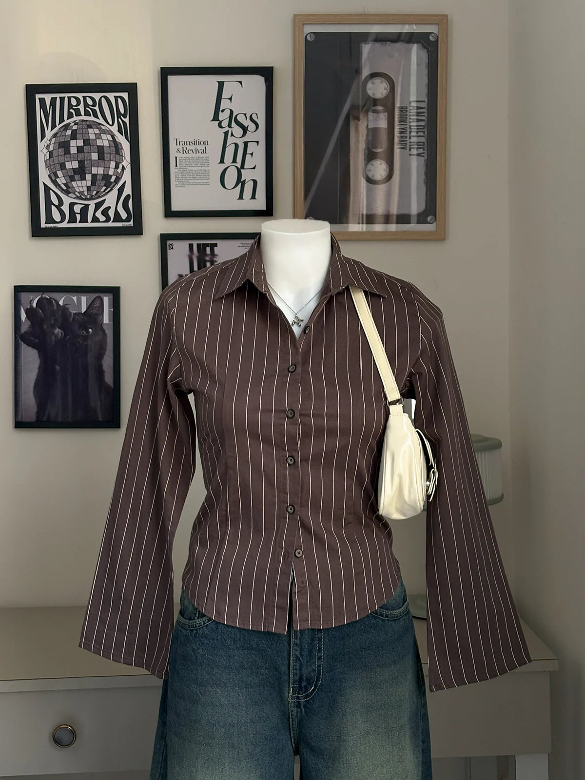 Cocoa Brown // Striped Flared Sleeve Shirt