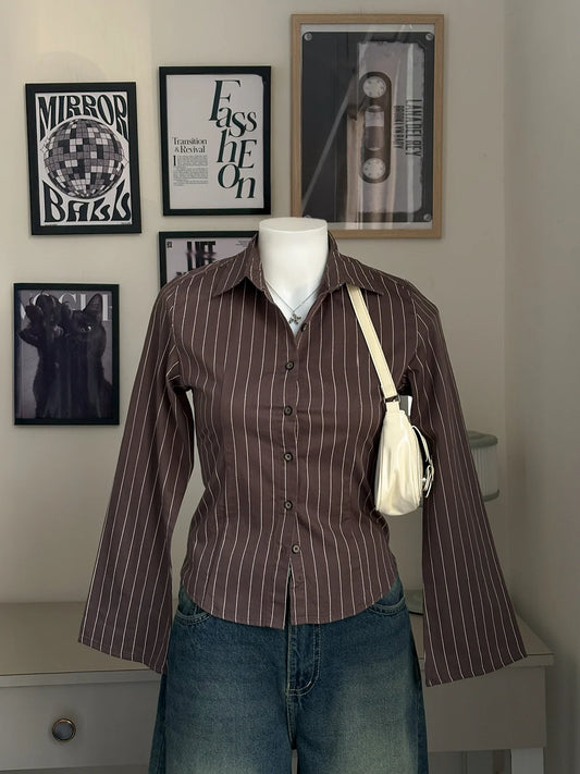 Cocoa Brown // Striped Flared Sleeve Shirt
