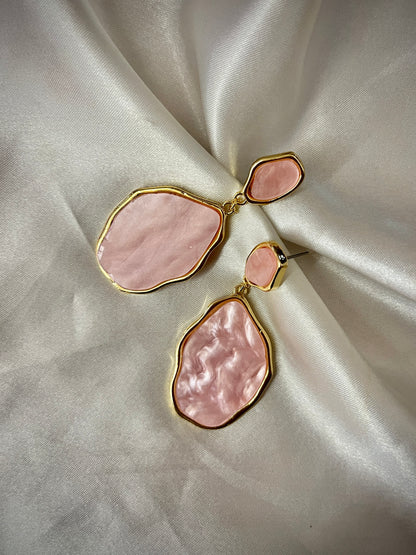 Asymetric Dangle Earrings // Pink